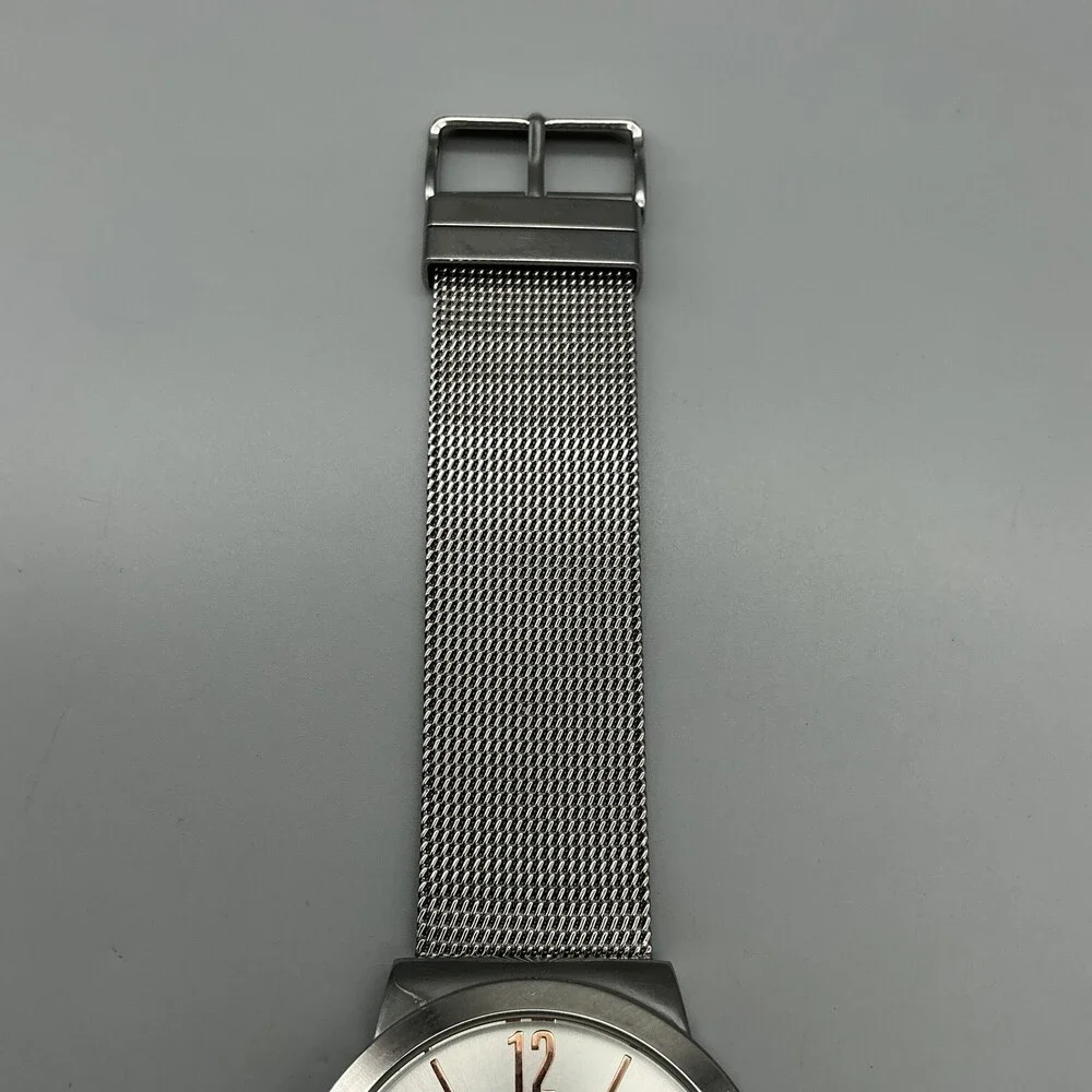 Kenneth Cole Mens Watch 42mm Silver Dial Stainless Mesh Band KCW3062 New Battery